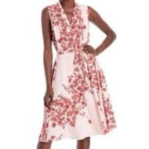 Nanette Lepore 4 Sleeveless Button Down A-Line Dress Cream Rust Floral Midi - Picture 2 of 11
